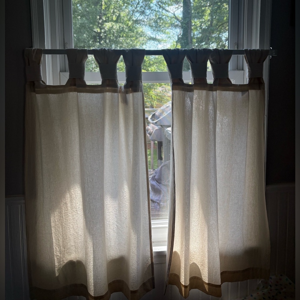Neutral Beige Tab-Top Café Curtains - Soft Light Filtering 2 sets of 2 panels